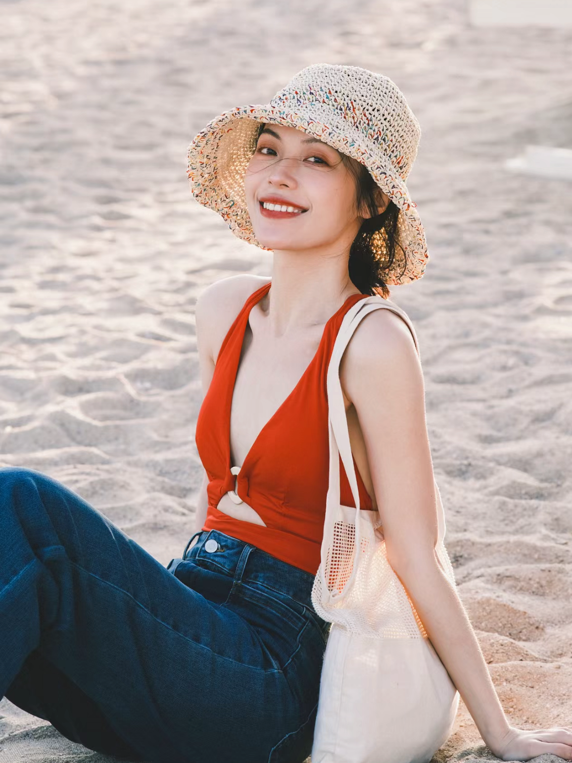 Swimsuit Women's Hot Spring Retro Hong Kong Style Sexy Red Triangle One-Piece Bikini Seaside Beach Vacation Swimsuit