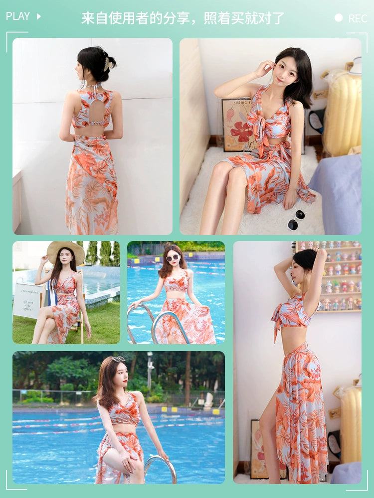 Women's Skin-Friendly Swimsuit 2024 New Sexy Bikini Seaside Vacation Three-Piece Suit Slim Looking Hot Spring Swimming Suit