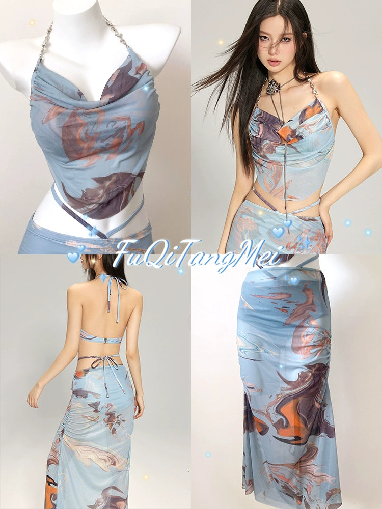 Sexy Bikini Swimsuit Women's Three-Piece Set Seaside Vacation Dress Small Chest Push up with Steel Support Sexy Hot Spring Swimsuit