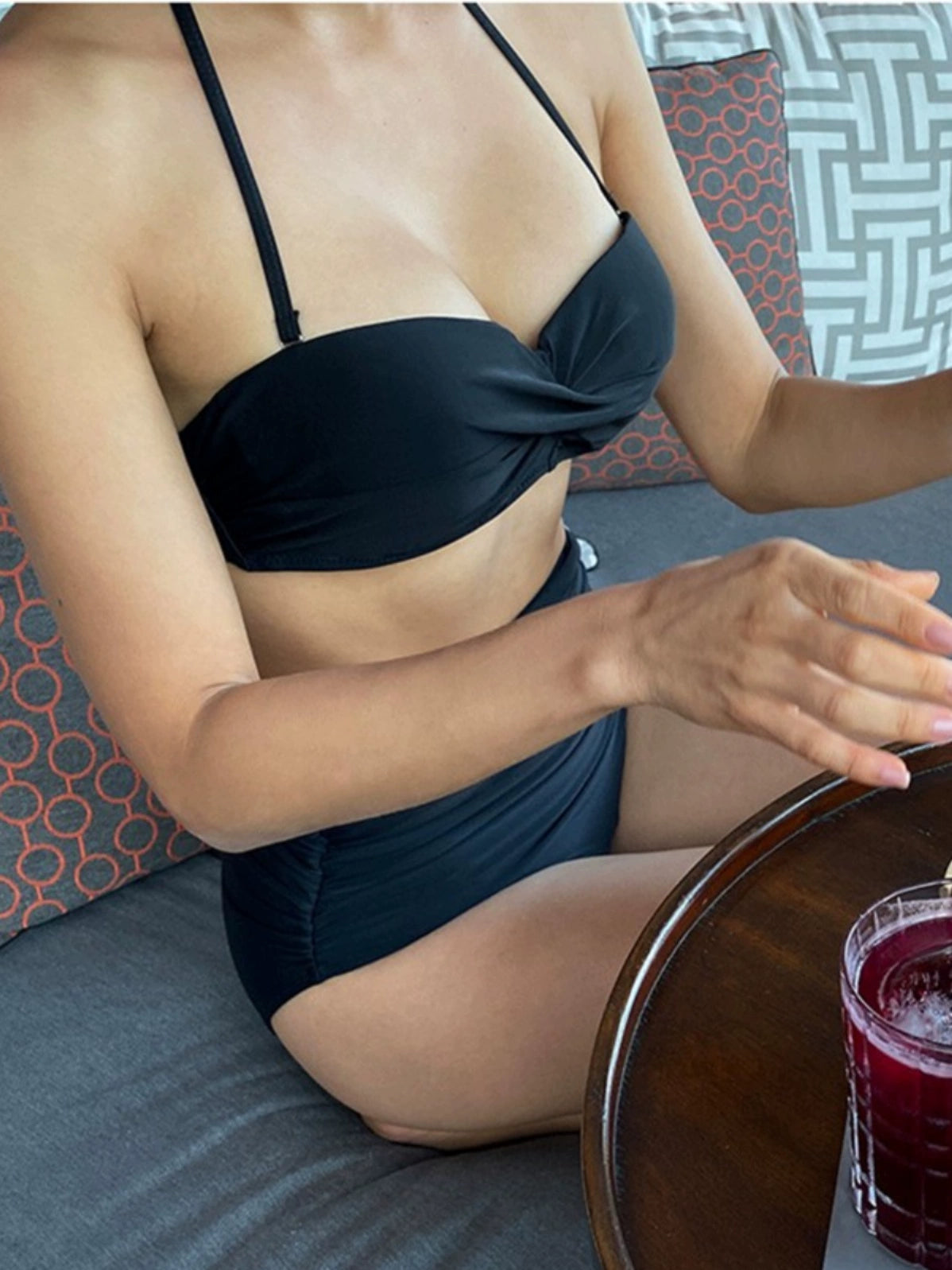 Song Zhiya Same Style Swimsuit Women's Summer High Waist Belly Contracting Vacation Sexy Lace-up White Bikini Gathering Small Chest Steel Bracket