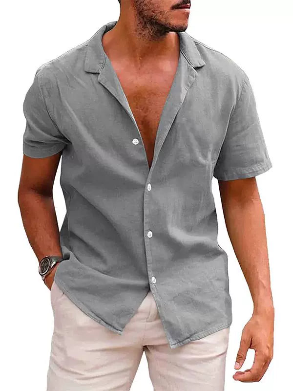 Solid Color Polo Collar plus Size Casual American-Style Short Sleeve Shirt