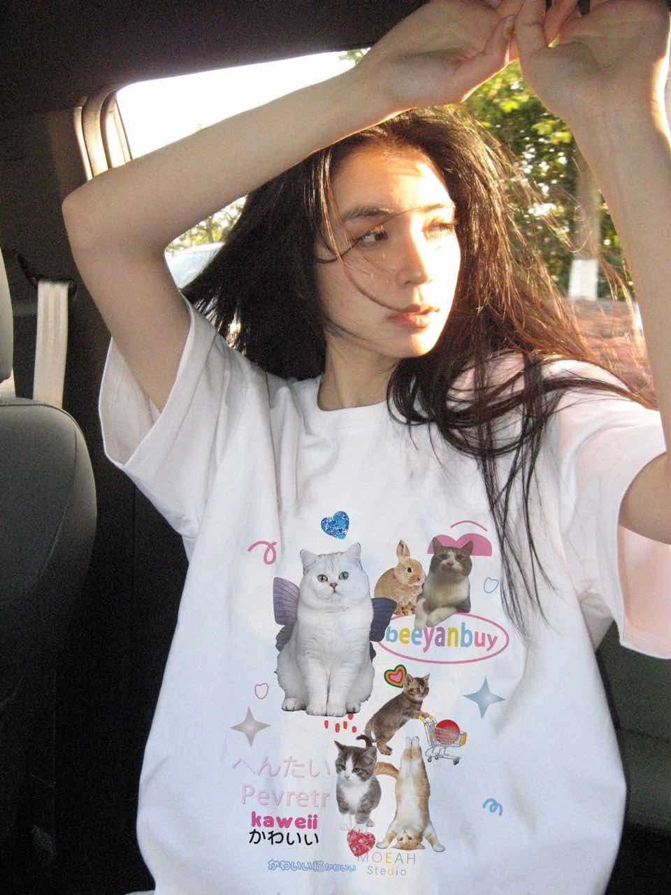 Sweet and Cool Style Wear No Collision Style Top T-shirt with Short Sleeves