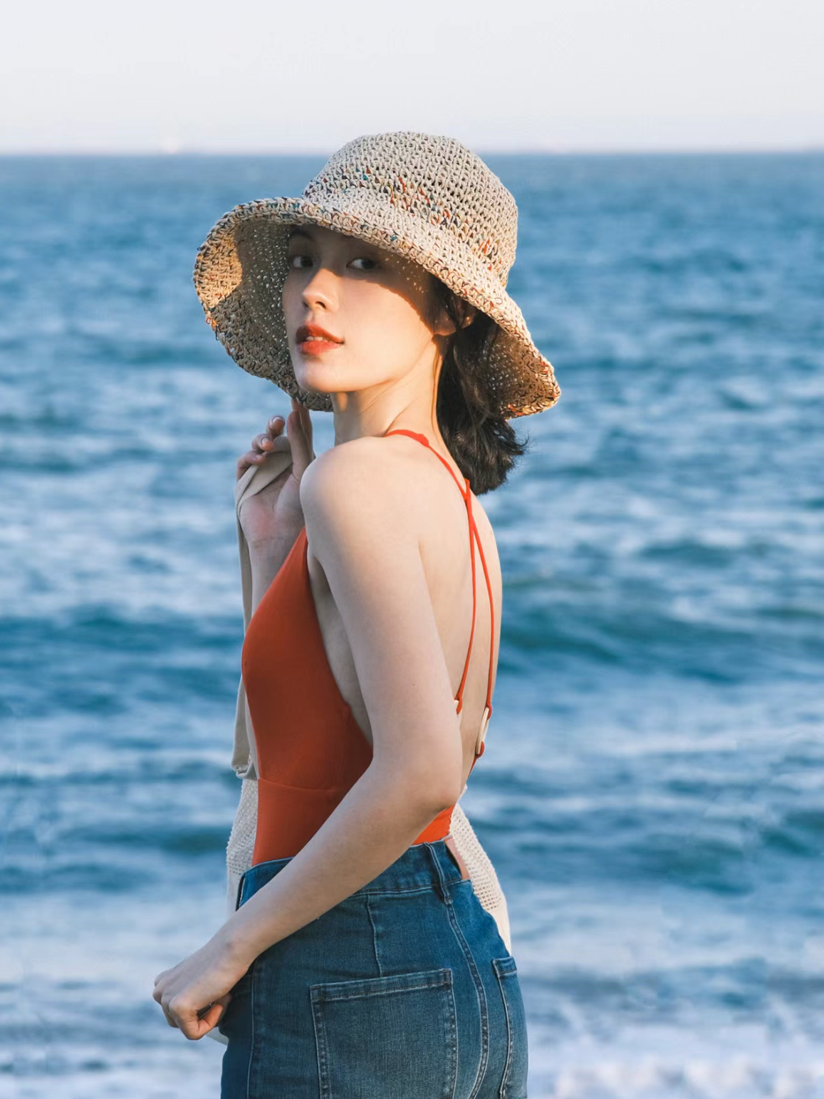 Swimsuit Women's Hot Spring Retro Hong Kong Style Sexy Red Triangle One-Piece Bikini Seaside Beach Vacation Swimsuit