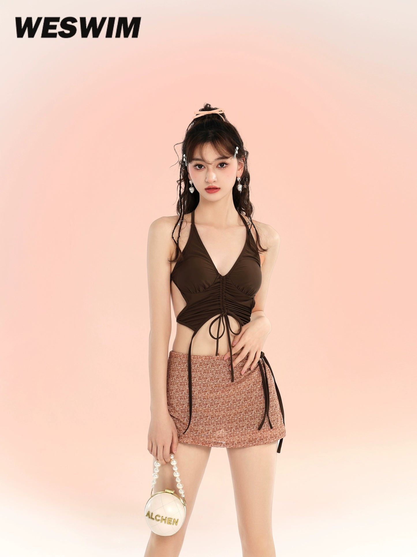 Weswim Swimsuit 2023 New Arrival Women's Separates Full Halter Bikini Halterneck Sexy Pure Desire Small Chest Gather Seaside