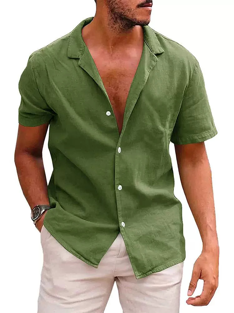 Solid Color Polo Collar plus Size Casual American-Style Short Sleeve Shirt