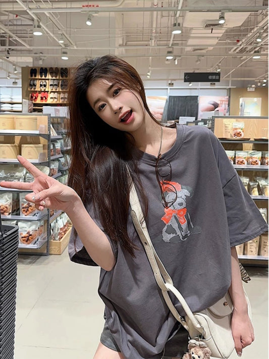 Print Spring Stylish Casual round Neck Short Sleeves T-shirt