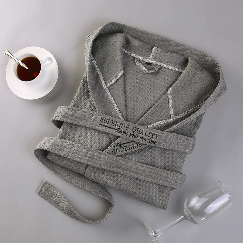 Cotton Men Bathrobe Stain Robe Man's Sleepwear Hooded Soft Nightgown for Male Pajamas Gown Lounge Wear Nature Bamboo Summer