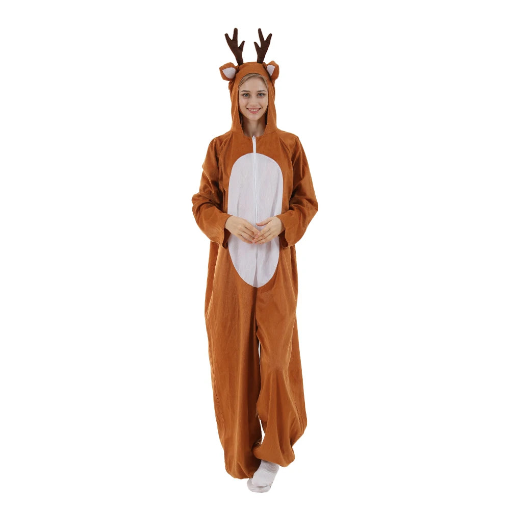 Eraspooky Unisex Adult Child Christmas Reindeer Costume Family Elk Cosplay Outfits Couple Animal Pajamas Carnival Party Suit