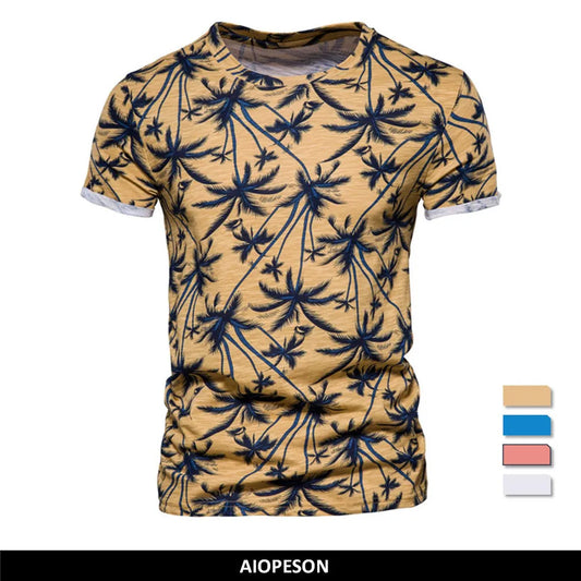 AIOPESON Hawaii Style T-shirts Men O-neck Casual High Quality Beach Mens T Shirt New Summer 100% Cotton Printed Top Tees Men