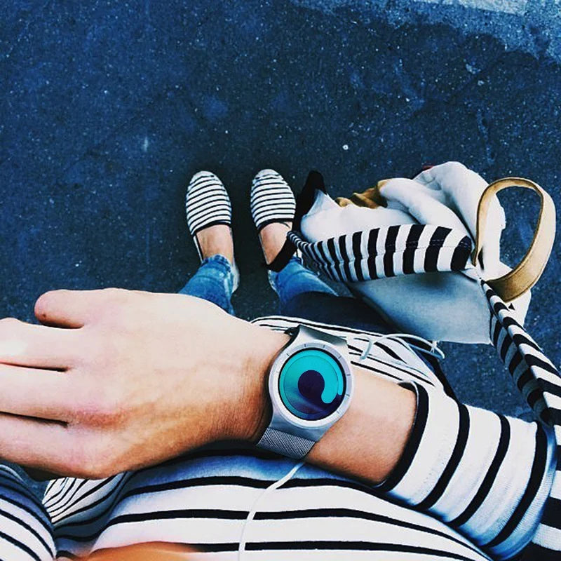 SINOBI Unique Vortex Concept Watch Men's High Quality 316L Stainless Steel Modern Trend Sport Black Wrist Watches reloj hombre