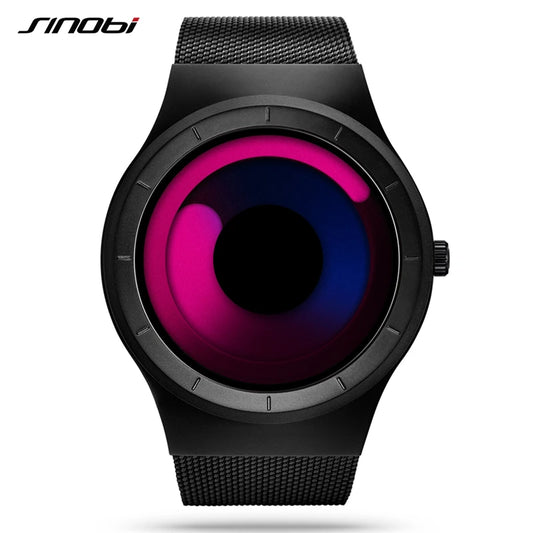 SINOBI Unique Vortex Concept Watch Men's High Quality 316L Stainless Steel Modern Trend Sport Black Wrist Watches reloj hombre