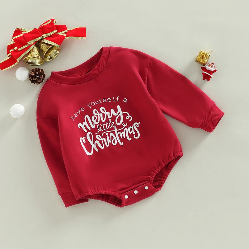 Infant Baby Christmas Romper Funny Letter Print Long Sleeve Swearshirt Bodsuits Snap Jumpsuit Boys Girls Xmas Outfits