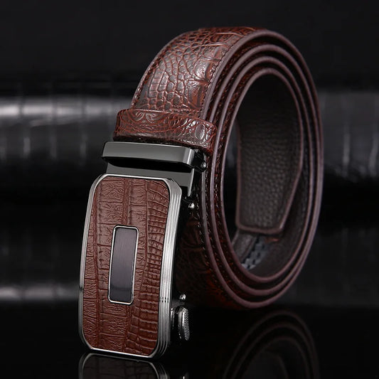3.3cm New Genuine Leather Business Men's Belt Alloy Automatic Buckle Casual Suit All-match Cowhide Belt for Men
