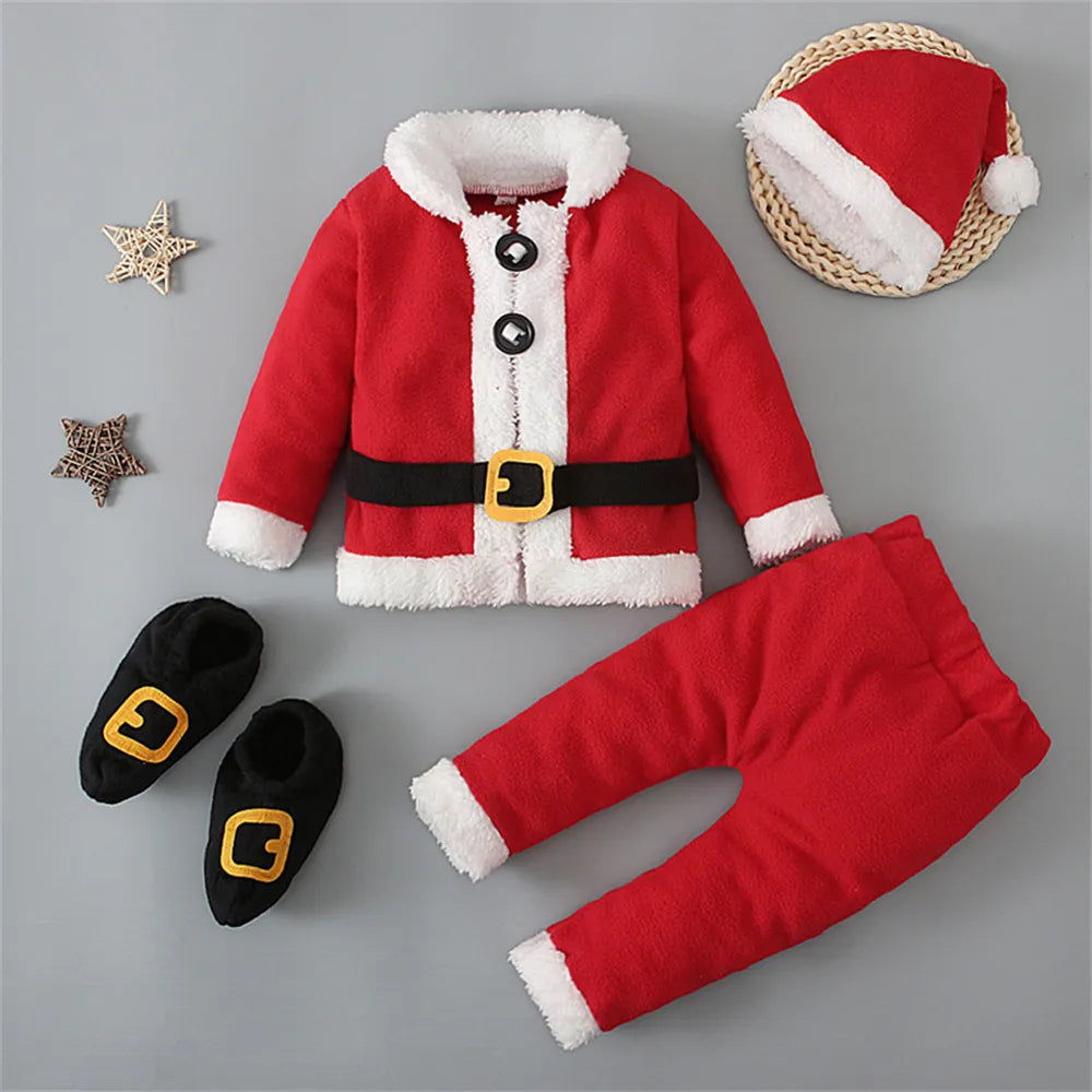 Newborn Baby Christmas Clothes Santa Claus Costume for Boy Girl Long Sleeve Top Pants Hat and Sock Outfit New Year Baby Clothing