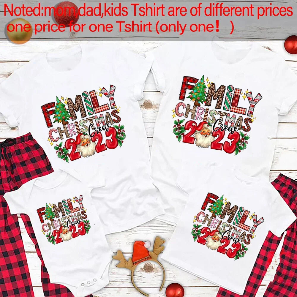 Family Christmas Crew 2023 Matching Tshirts Adult Kids T-shirt Baby Rompers Father Mother Daughter Son Matching Family Outfits