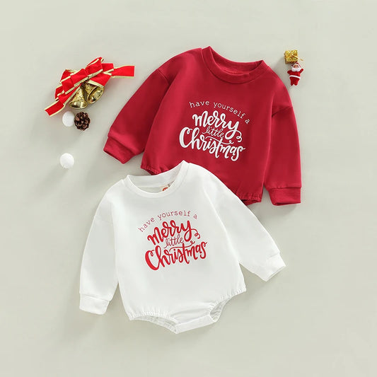 Infant Baby Christmas Romper Funny Letter Print Long Sleeve Swearshirt Bodsuits Snap Jumpsuit Boys Girls Xmas Outfits