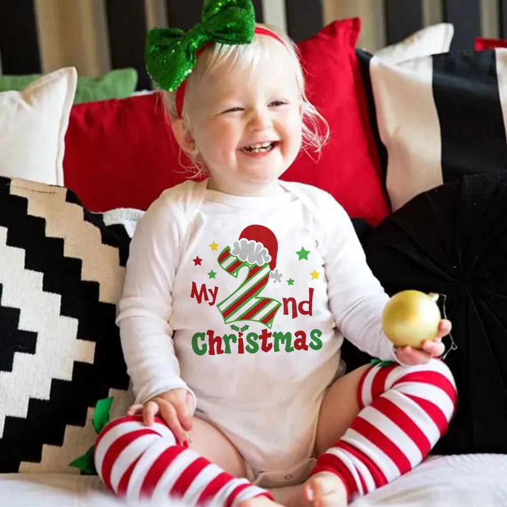 My 2nd Christmas Baby Bodysuit Deer Printed Newborn Jumpsuits Christmas Party Baby Infant Outfits Xmas Girls Boys Clothing