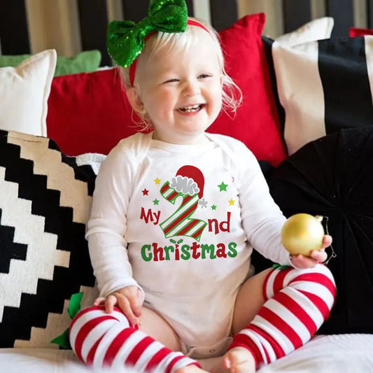 My 2nd Christmas Baby Bodysuit Deer Printed Newborn Jumpsuits Christmas Party Baby Infant Outfits Xmas Girls Boys Clothing