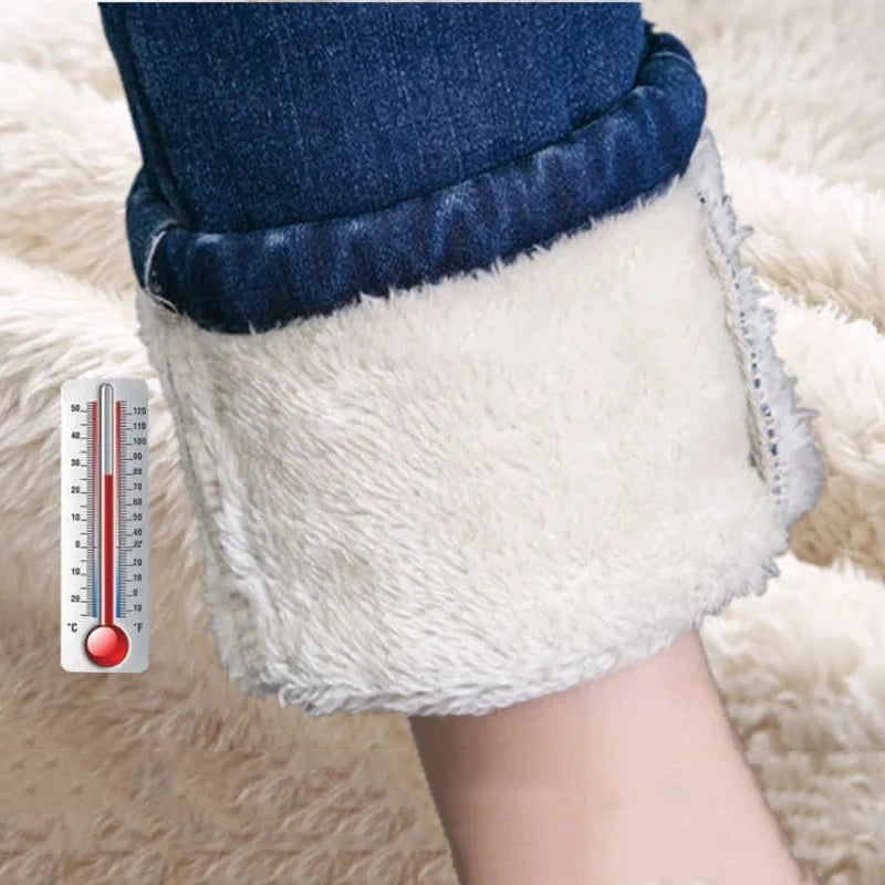 Super Warm Skinny Lambswool Jeans Women Fleece Liner High Waist Denim Pants Korean Thicken Pencil Vaqueros Add Velvet Pantalones