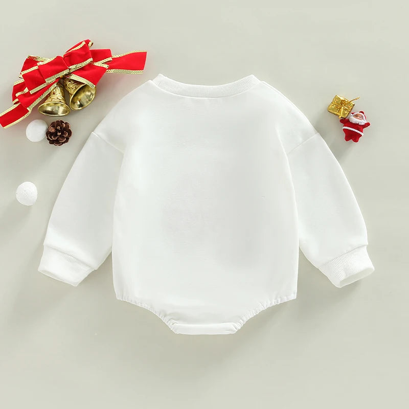 Infant Baby Christmas Romper Funny Letter Print Long Sleeve Swearshirt Bodsuits Snap Jumpsuit Boys Girls Xmas Outfits
