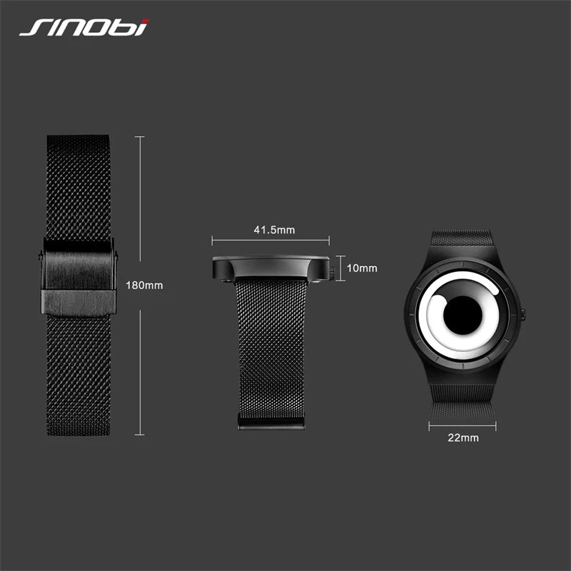 SINOBI Unique Vortex Concept Watch Men's High Quality 316L Stainless Steel Modern Trend Sport Black Wrist Watches reloj hombre