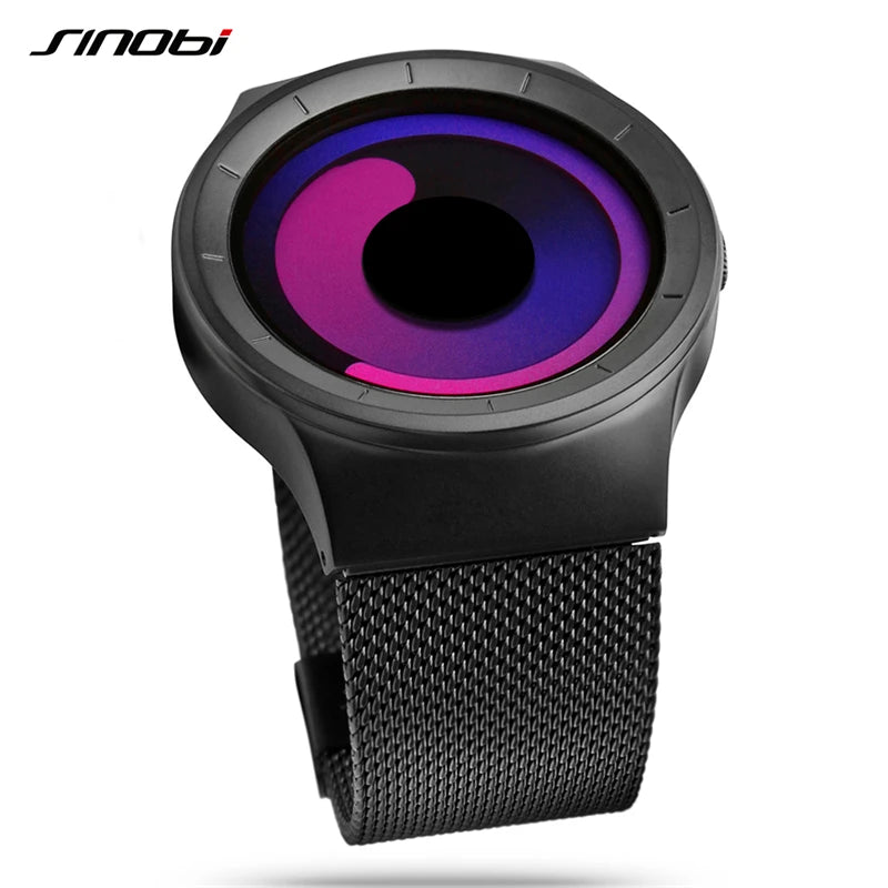 SINOBI Unique Vortex Concept Watch Men's High Quality 316L Stainless Steel Modern Trend Sport Black Wrist Watches reloj hombre