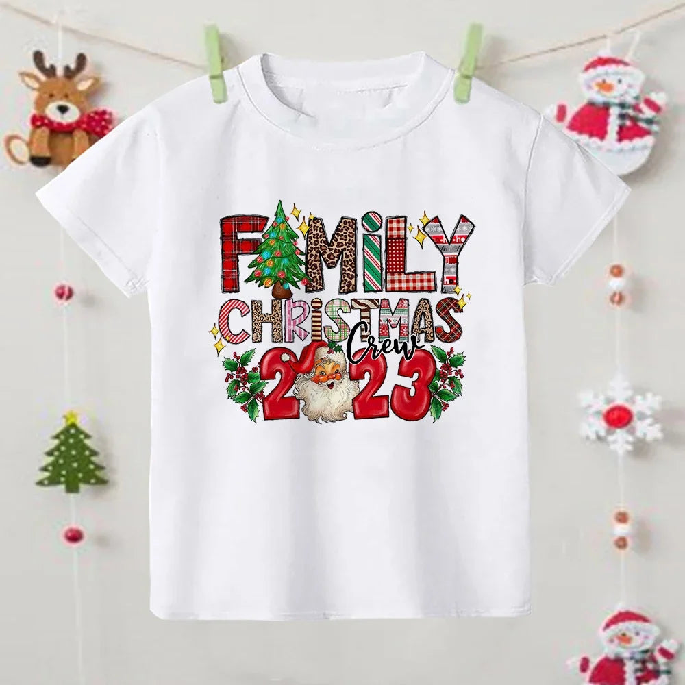 Family Christmas Crew 2023 Matching Tshirts Adult Kids T-shirt Baby Rompers Father Mother Daughter Son Matching Family Outfits