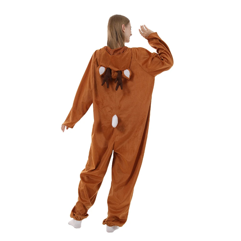 Eraspooky Unisex Adult Child Christmas Reindeer Costume Family Elk Cosplay Outfits Couple Animal Pajamas Carnival Party Suit