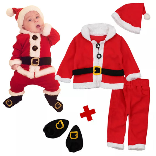 2023 Christmas Cosplay Baby Girl Clothes Suit Red Newborn Velvet New Year Baby Boy Clothing Hat+Tops+Pant+Sock Outfit Costumes