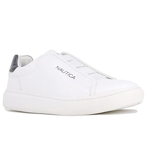 Nautica Men's Spindrift Dress Elastic Slip-On Shoe,Classic Low Top Loafer, Fashion Sneaker-White Size-8.5