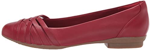 Clarks Women's Sara Clover Ballet Flat, Red Leather, 8