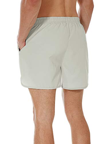 SILKWORLD Men's Running Stretch Quick Dry Shorts with Zipper Pockets(Pack of 3), Black, Army Green, Light Grey, Medium