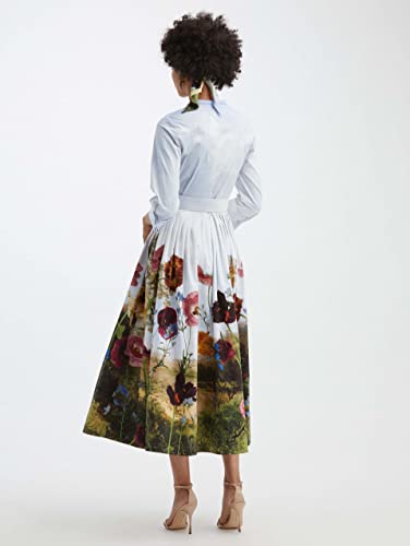 Oscar de la Renta, Floral Sky Cotton Poplin Shirtdress, 6, Ivory Multi