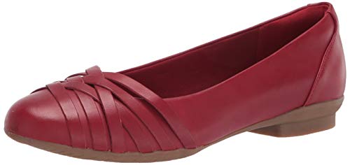 Clarks Women's Sara Clover Ballet Flat, Red Leather, 8