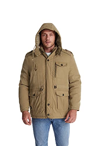 Mr.Stream Men's Winter Hooded Jacket Windproof Sherpa Lined Fleece Windbreaker Coat Outerwear Warm Parka Khaki L