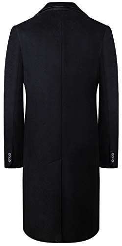 Mens Black Overcoat Wool & Cashmere Covert Warm Winter Mod Cromby Coat Velvet Collar & Red Satin Lining (42)