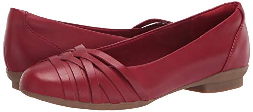 Clarks Women's Sara Clover Ballet Flat, Red Leather, 8