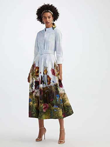 Oscar de la Renta, Floral Sky Cotton Poplin Shirtdress, 6, Ivory Multi