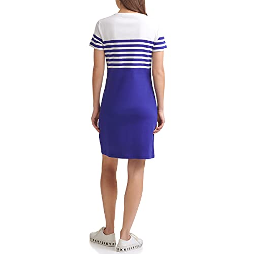 DKNY Women's T-Shirt Dress, Cream/Marine Stripe Logo, XL Apparel