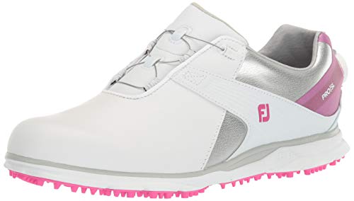 FootJoy Women's Pro|SL Boa Previous Season Style Golf Shoes, White/Silver/Rose, 8 M US
