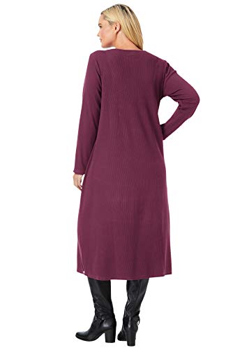 Woman Within Women's Plus Size Thermal Waffle Knit Lace Bib Dress - 18/20, Medium Heather Grey Gray