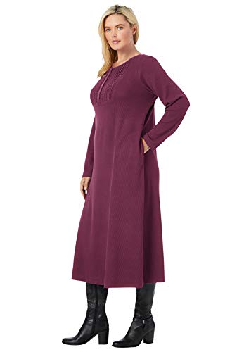 Woman Within Women's Plus Size Thermal Waffle Knit Lace Bib Dress - 18/20, Medium Heather Grey Gray