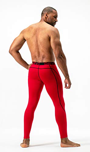 DEVOPS Men's Thermal Compression Pants, Athletic Leggings Base Layer Bottoms (2 Pack) (X-Large, Black/Red)