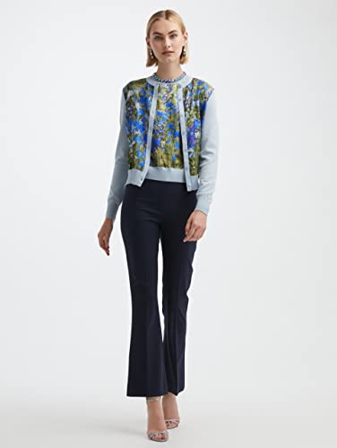 Oscar de la Renta, Floral Field Silk Inset Cardigan, M, Topaz Multi