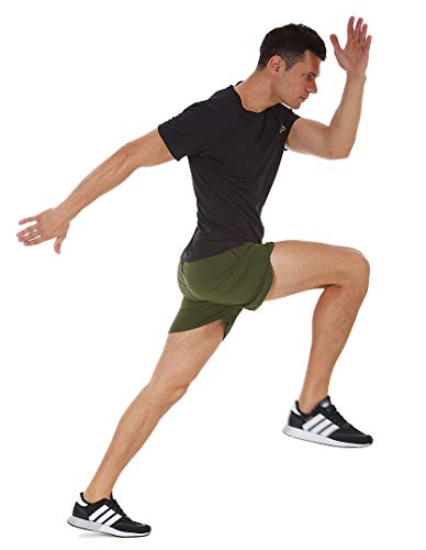 SILKWORLD Men's Running Stretch Quick Dry Shorts with Zipper Pockets(Pack of 3), Black, Army Green, Light Grey, Medium