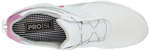 FootJoy Women's Pro|SL Boa Previous Season Style Golf Shoes, White/Silver/Rose, 8 M US