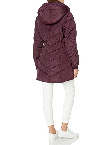 Steve Madden Women's Long Chervron Quilted Outerwear Jacket, Merlot, Large