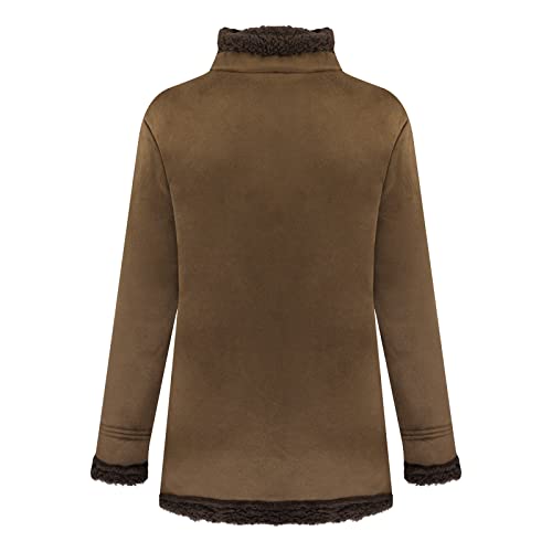 Men's Plus Fleece Jacket Mountaineering Warm Sherpa Trucker Coat Suit Lapel Cardigan Button Warm Winter Thick Overcoat Brown