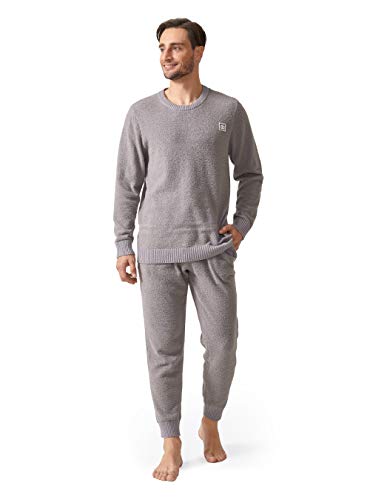 DAVID ARCHY Men's Plush Fleece Sleepwear Warm Cozy Long Sleeve Top & Bottom Pajama Set Nightwear (L, Gray)