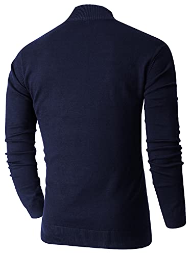 NITAGUT Mens Slim Fit Quarter Zip Mock Neck Polo Sweater Casual Long Sleeve Sweater and Turtleneck Pullover Navy Blue, XX-Large